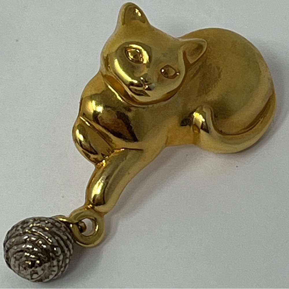 Gold Tone Cat Earrings with Silver Tone Accents - Picture 3 of 7